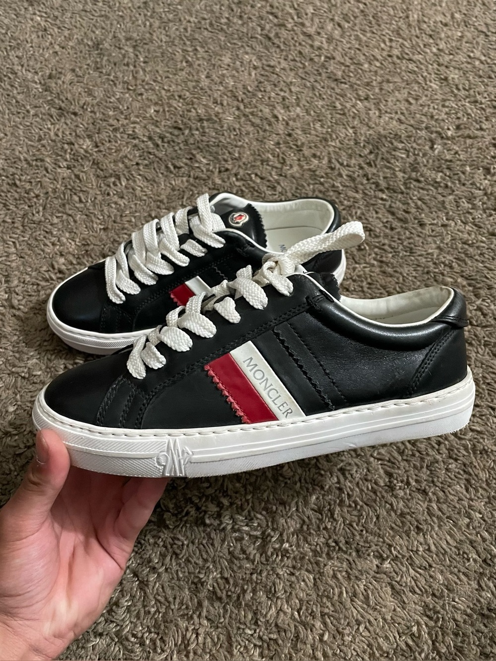 Black Sneakers with Red & White Side Stripe
